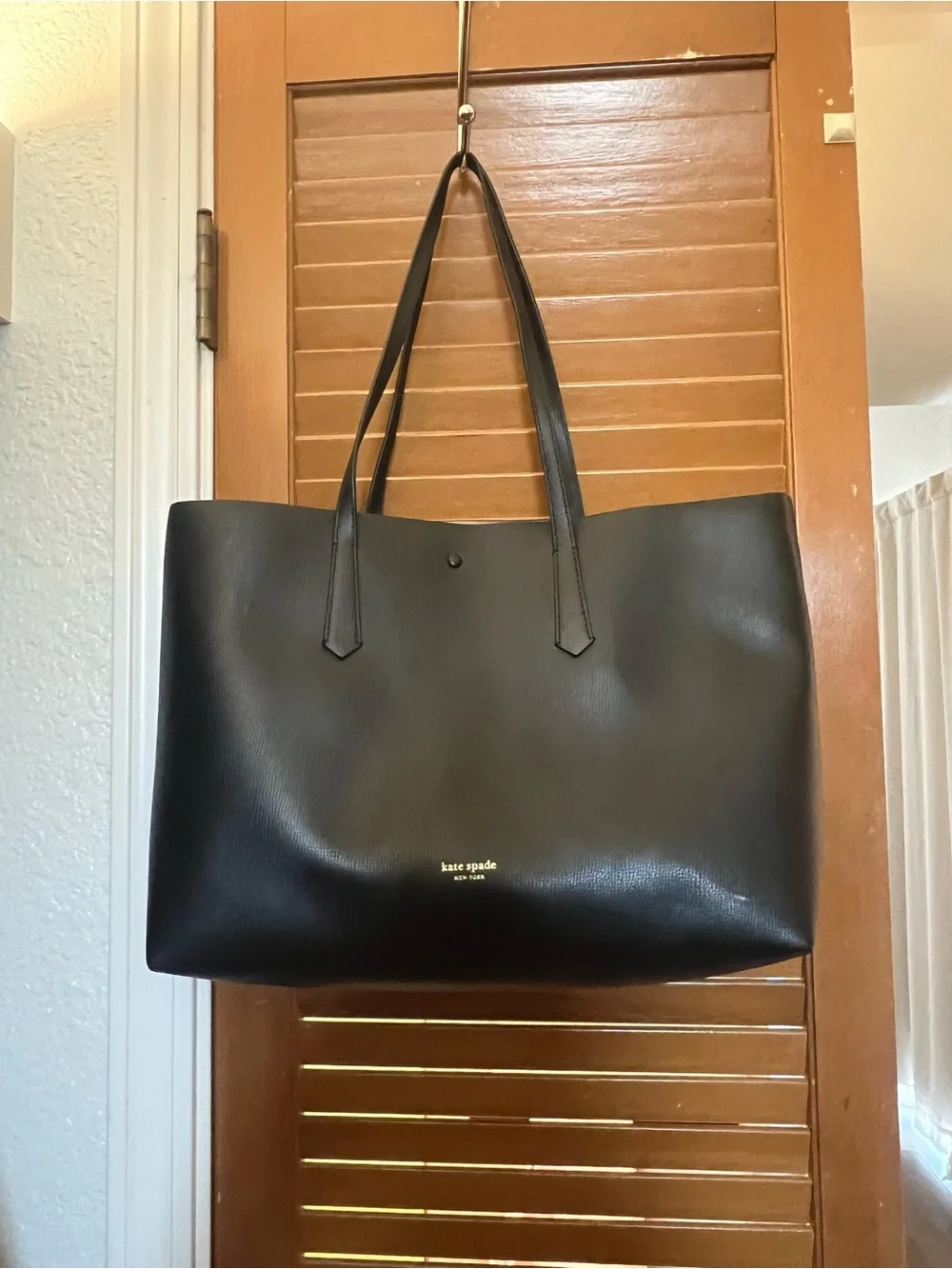 kate spade Black Leather Tote with Spade Emblem with attachable wallet